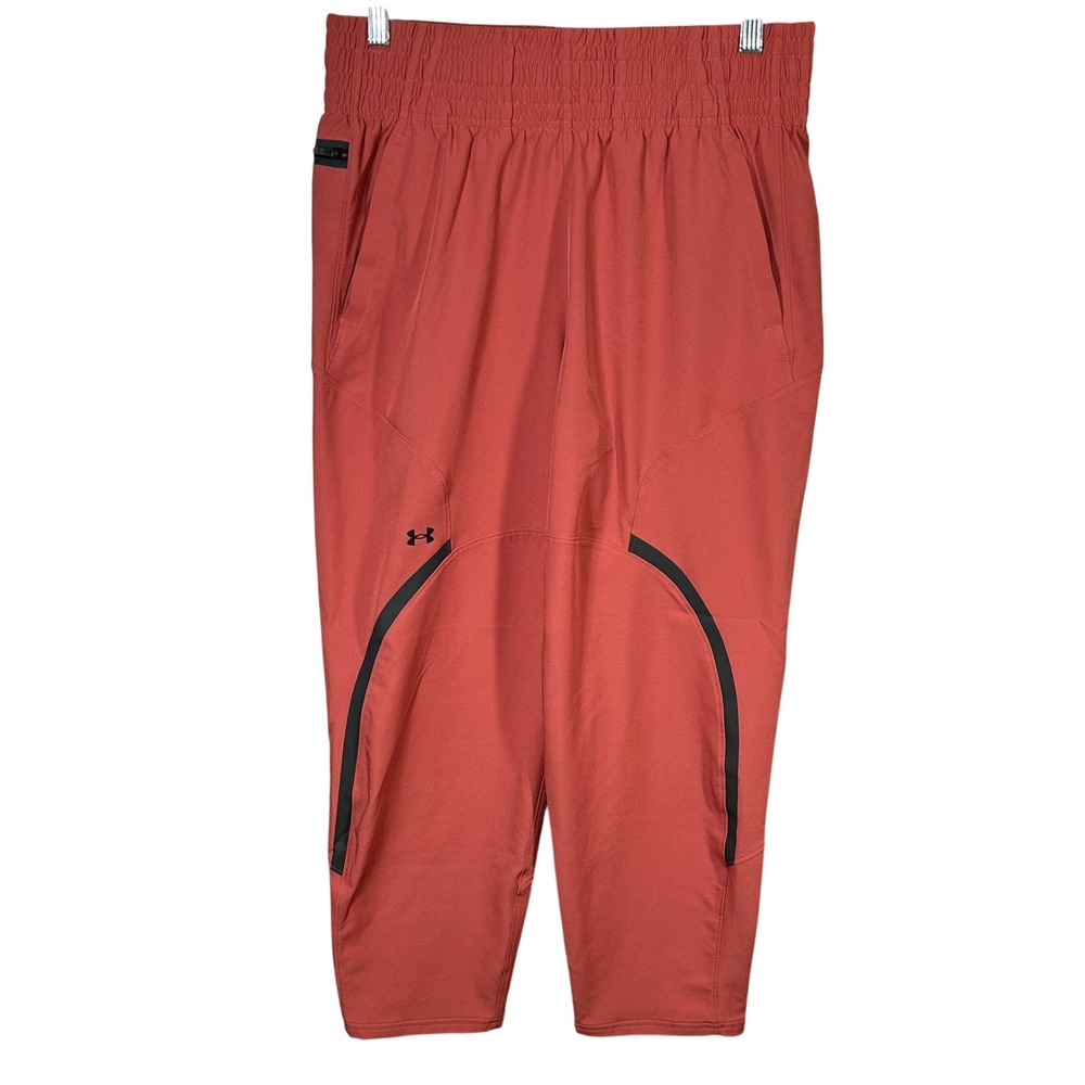 Under Armour Women Medium Coral Unstoppable Jogger Pants Cropped Zipper Pocket‎